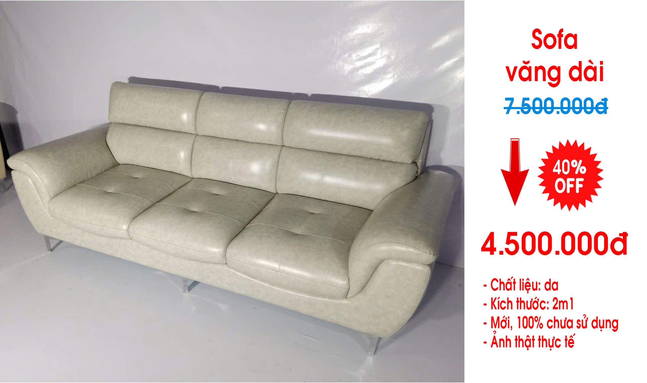 Thanh lý ghế sofa da phòng khách dạng văng giá rẻ tại Hà Nội
