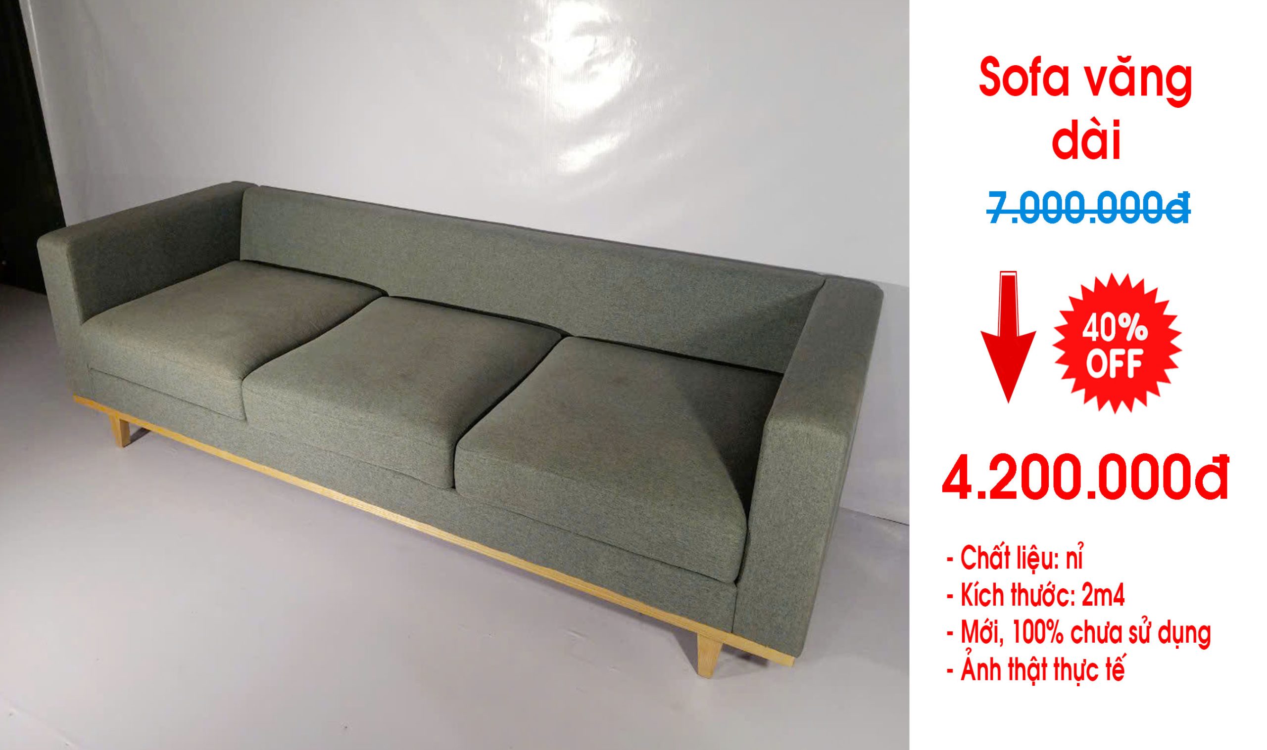 Thanh lý ghế sofa nỉ phòng khách dạng văng dài giá rẻ tại Hà Nội