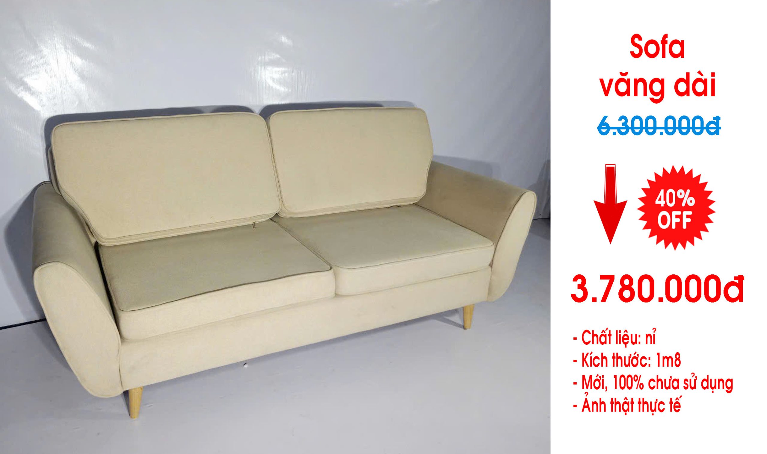 Thanh lý ghế sofa nỉ phòng khách dạng văng giá rẻ tại Hà Nội