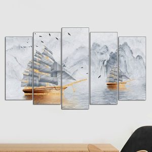 Bộ tranh thuận buồm xuôi gió đẹp hiện đại kiểu ghép 5 tấm đối xứng