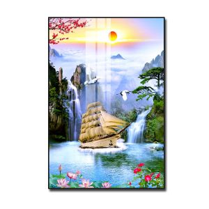 Tranh khổ đứng thuận buồm xuôi gió với phong cảnh sơn thủy hữu tình