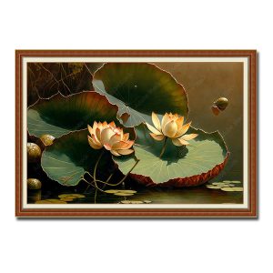 Mẫu tranh đẹp hình ảnh cụm hoa sen trong đầm