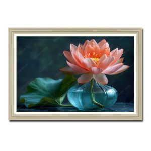 Bức tranh đẹp hình ảnh bông hoa sen hồng cắm trong bình