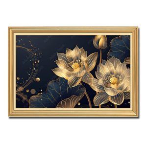 Mẫu tranh treo tường đẹp hình ảnh hoa sen vàng phát sáng