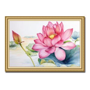 Bức tranh hoa sen hồng đẹp được vẽ phác họa kiểu màu nước