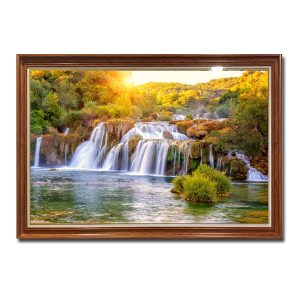 Bức tranh treo tường phong cảnh thác nước và rừng cây thiên nhiên đẹp