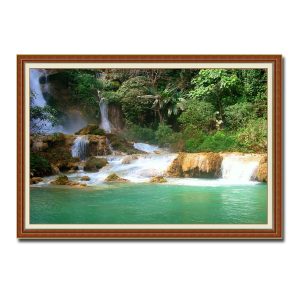 Bức tranh phong cảnh đẹp hình ảnh rừng cây, thác nước chảy