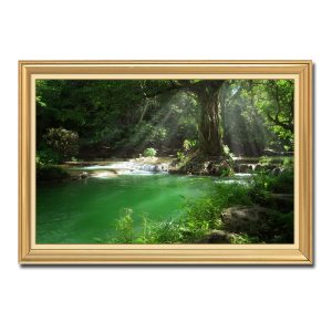 Mẫu tranh đẹp hình ảnh dòng thác nhỏ và hồ nước trong xanh