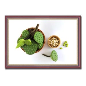 Mẫu tranh đẹp với hình ảnh bát sen, hạt sen, búp nụ