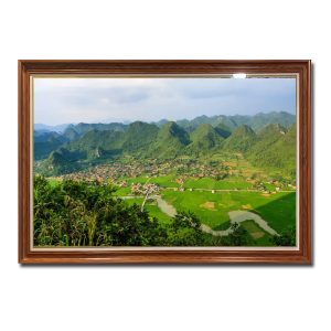 Bức tranh đẹp hình ảnh toàn cảnh thung lũng Bắc Sơn dưới nắng vàng nhìn từ trên cao xuống