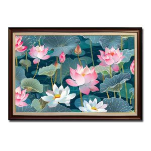 Bức tranh đầm hoa sen đẹp với gam màu nhẹ nhàng trang nhã