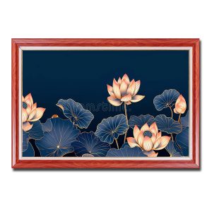 Bức tranh phác họa hình ảnh hoa sen đẹp trên nền xanh đen