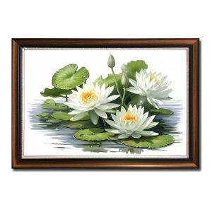 Bức tranh đẹp với hình ảnh khóm hoa súng trắng