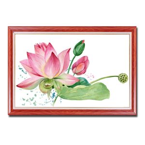 Mẫu tranh khóm hoa sen hồng đẹp được vẽ phác họa kiểu màu nước