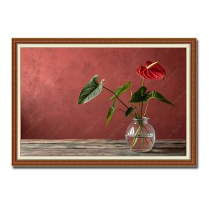 Mẫu tranh bình hoa hồng môn đỏ đẹp