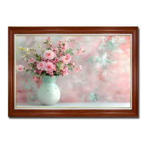 Mẫu tranh bình hoa đẹp với hoa và nền màu hồng tinh tế lãng mạn
