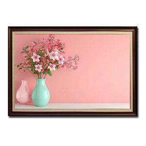 Mẫu tranh treo tường đẹp hình ảnh bình hoa và bức tường màu hồng