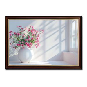 Mẫu tranh bình hoa đẹp dưới ánh nắng hắt từ khung cửa sổ