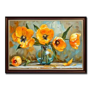 Mẫu tranh tĩnh vật đẹp hình ảnh bình hoa tulip vàng đẹp