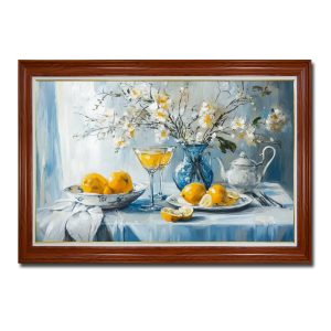 Mẫu tranh tĩnh vật đẹp hình ảnh bình hoa đĩa quả và ly rượu vang