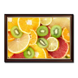 Mẫu tranh phòng bếp đẹp hình ảnh các lát quả cam, chanh, kiwi nhiều màu sắc