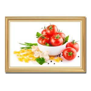 Tranh phòng ăn đẹp hình ảnh những quả cà chua chín đỏ và các loại rau nấm