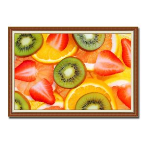 Mẫu tranh phòng ăn đẹp hình ảnh những lát quả dâu tây, cam, kiwi
