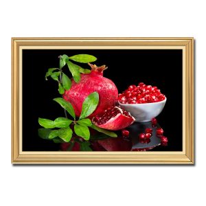 Mẫu tranh treo tường đẹp hình ảnh cành lựu, quả lựu chín đỏ và bát hạt