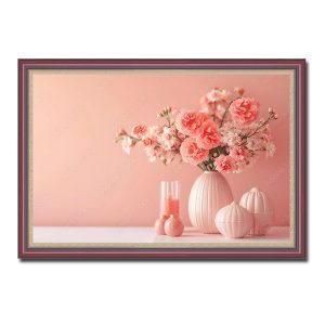Mẫu tranh treo phòng ăn đẹp hình ảnh bình hoa và gam màu hồng lãng mạn