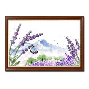 Mẫu tranh vẽ những bông hoa lavender đẹp và phong cảnh núi non