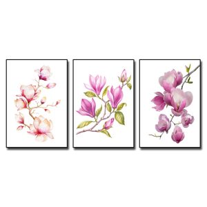 Bộ tranh treo tường hình ảnh những cành hoa mộc lan hồng