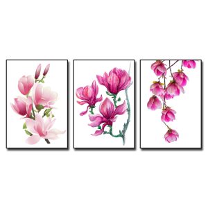Mẫu tranh treo tường bộ 3 bức cành hoa mộc lan hồng