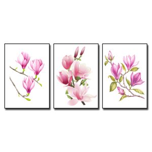 Bộ tranh treo tường hoa mộc lan hồng kiểu màu nước đẹp