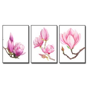 Tranh treo tường hoa mộc lan hồng đẹp bộ 3 bức
