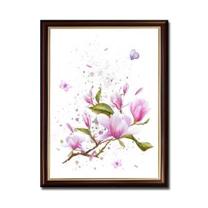 Tranh hoa mộc lan hồng và đôi bướm đẹp