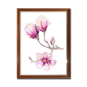 Mẫu tranh treo tường khổ dọc hình ảnh cành hoa mộc lan vẽ kiểu màu nước đẹp