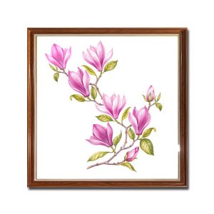 Mẫu tranh treo tường khổ vuông hình ảnh cành hoa mộc lan hồng dáng cong đẹp