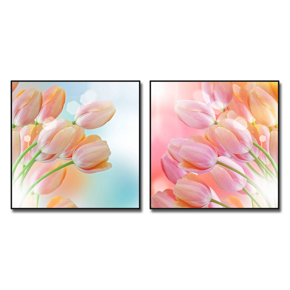 Mẫu tranh hoa tulip đẹp màu hồng kiểu khổ vuông