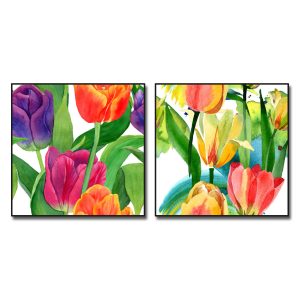 Bộ 2 bức tranh hoa tulip đẹp kiểu màu nước