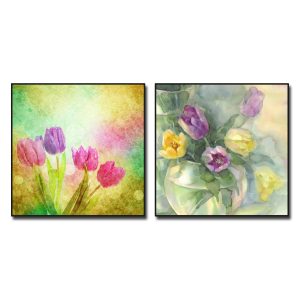 Mẫu tranh hoa tulip đẹp bộ 2 bức kiểu màu nước loang mờ nghệ thuật