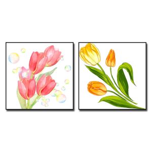Mẫu tranh khổ vuông đẹp hình ảnh hoa tulip hồng và vàng