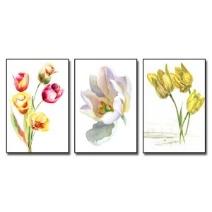 Bộ 3 bức tranh hoa tulip đẹp kiểu màu nước nghệ thuật