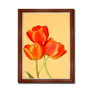Mẫu tranh khổ đứng hình ảnh những bông hoa tulip màu đỏ cam