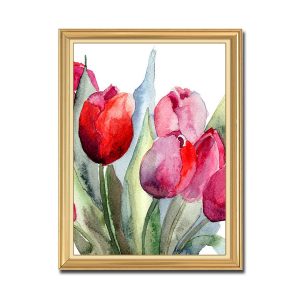 Mẫu tranh khổ dọc hình ảnh hoa tulip với kiểu màu nước đẹp