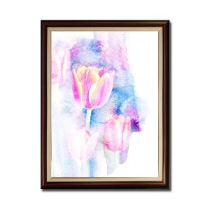 Mẫu tranh khổ dọc hình ảnh hoa tulip và màu nền loang đẹp nghệ thuật