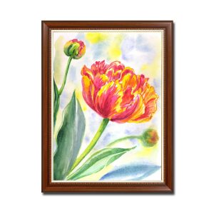 Mẫu tranh khổ đứng đẹp hình ảnh bông hoa và nụ tulip đẹp với kiểu màu nước