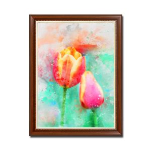 Mẫu tranh khổ đứng màu nước đẹp hình ảnh hoa tulip trên nền xanh loang