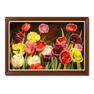 Mẫu tranh treo tường đẹp hình ảnh hoa tulip nhiều màu sắc với gam trầm ấm