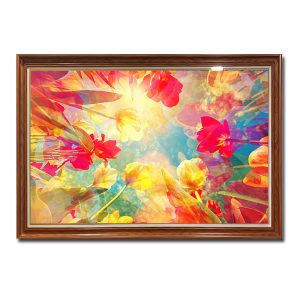 Mẫu tranh treo tường đẹp hình ảnh hoa tulip đẹp lung linh sắc màu với góc nhìn từ dưới lên