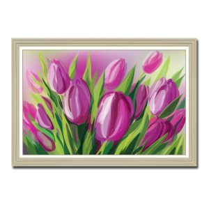 Mẫu tranh treo tường vẽ phác họa hoa tulip tím đẹp kiểu màu nước